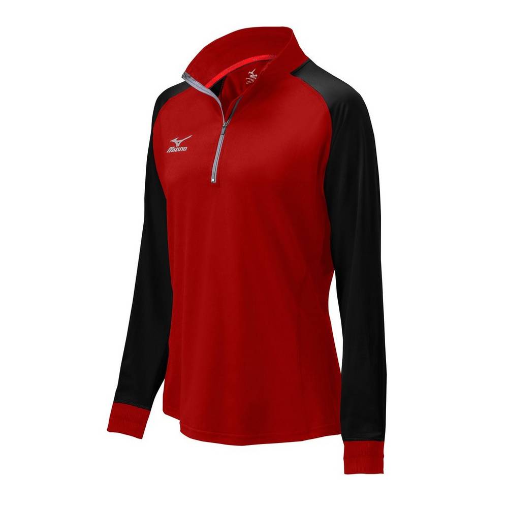 Casaco Mizuno Voleibol Prime 1/2 Zip - Mulher - Vermelhas/Pretas - FBSVC4602